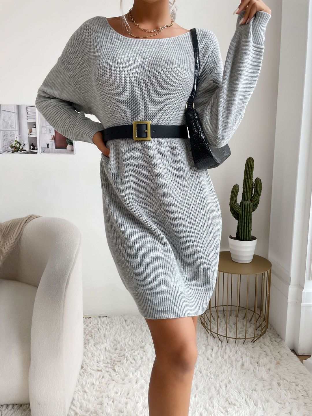 Ribbed Pullover in Grey - Nowi Korean Fashion