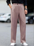 Men Pleated Trousers in pink, relaxed fit, solid pattern, ideal Korean pants for casual or smart occasions.