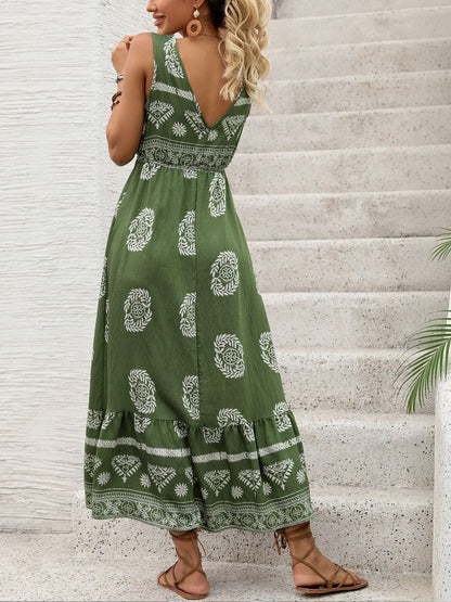 Green Bohemian Ethnic Maxi Dress