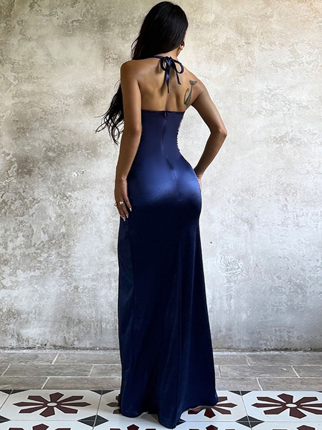 NOWI Halter Neck A-Line Maxi Dress