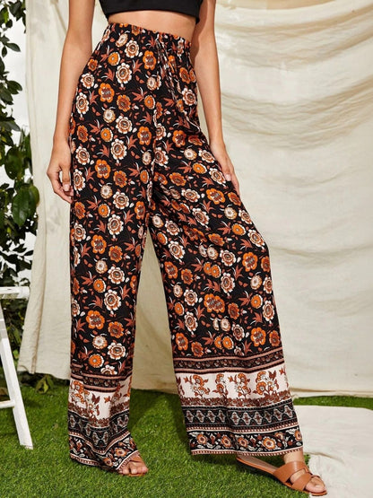 Women Floral Printed High-Rise Loose Fit Wide Leg Trousers