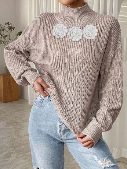 Women Ribbed Pullover with Applique Detail