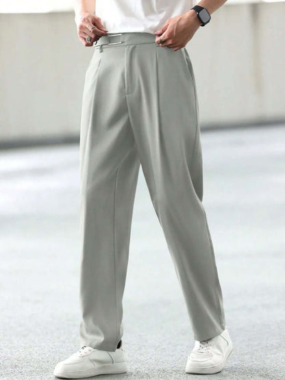Men Straight Fit Wrinkle Free Pleated Trousers