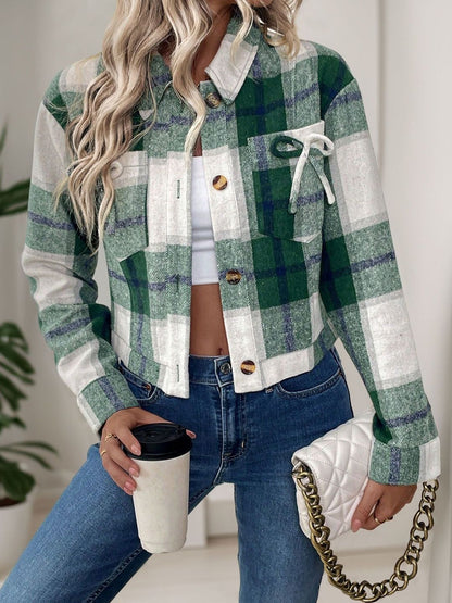 Checked Crop Tailored Jacket - Nowi Korean Fashion
