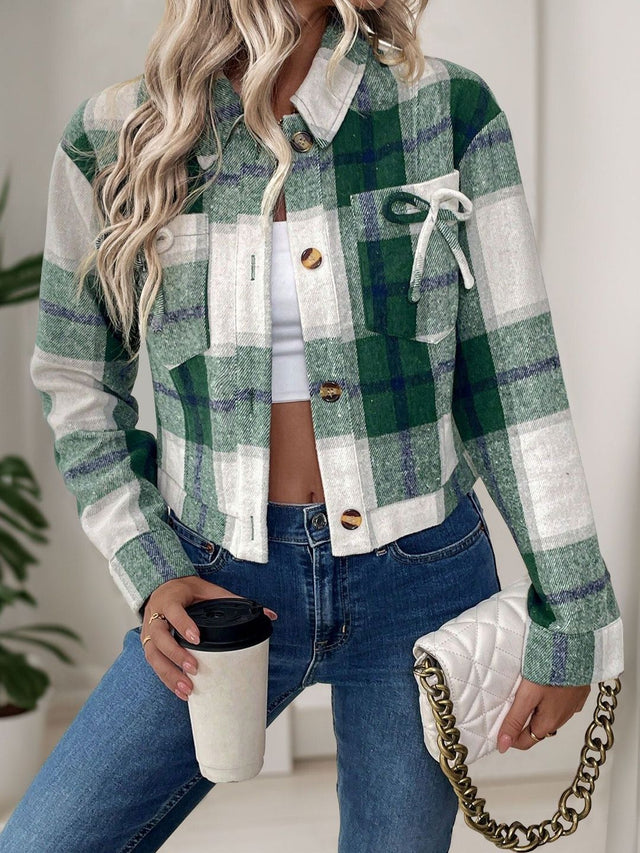 Checked Crop Tailored Jacket - Nowi Korean Fashion