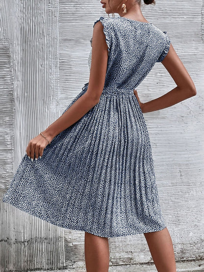 Print Keyhole Neck Flutter Sleeve Fit & Flare Dress