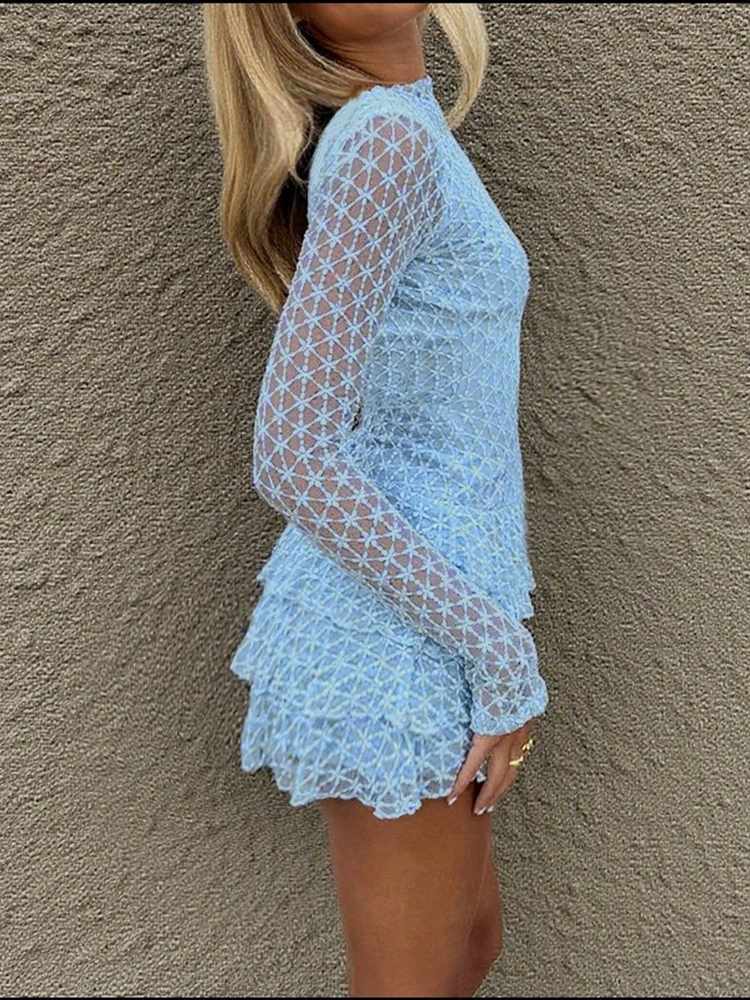 Women's Blue Ruffled Bodycon Mini Dress