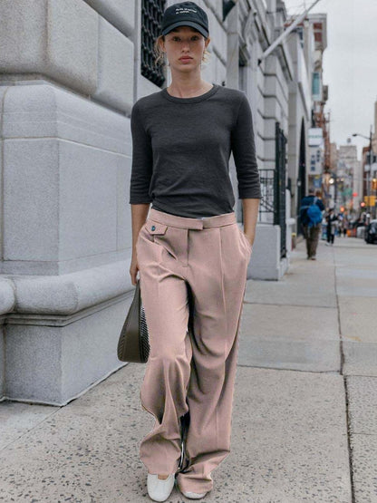 Women High-Rise Pleated Trousers