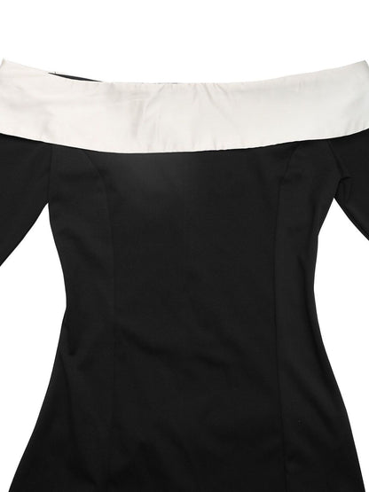 Women's Black Colourblocked Off-Shoulder Sheath Maxi Dress
