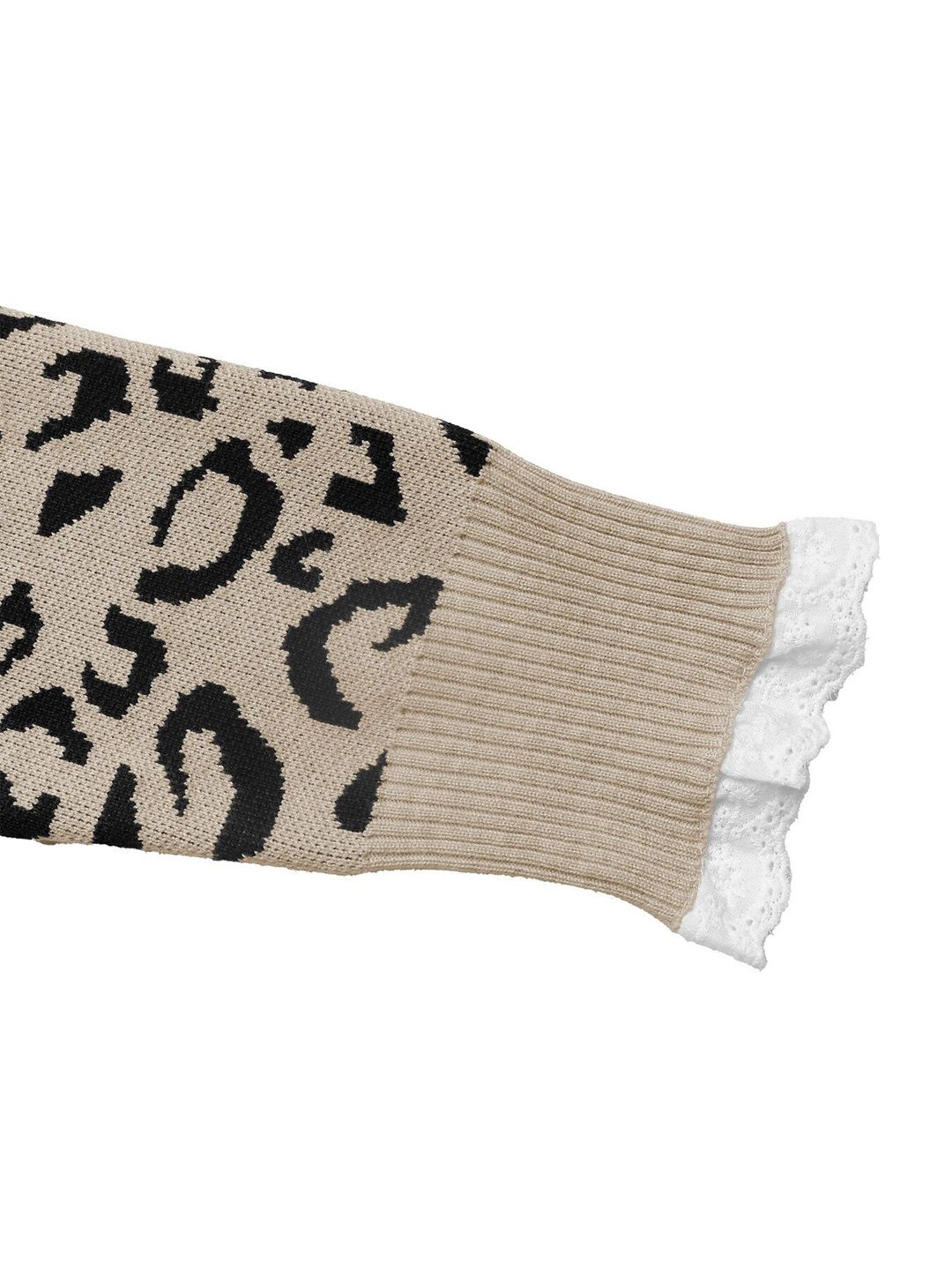 Women's Beige Animal Printed Pullover Blend Regular Fit