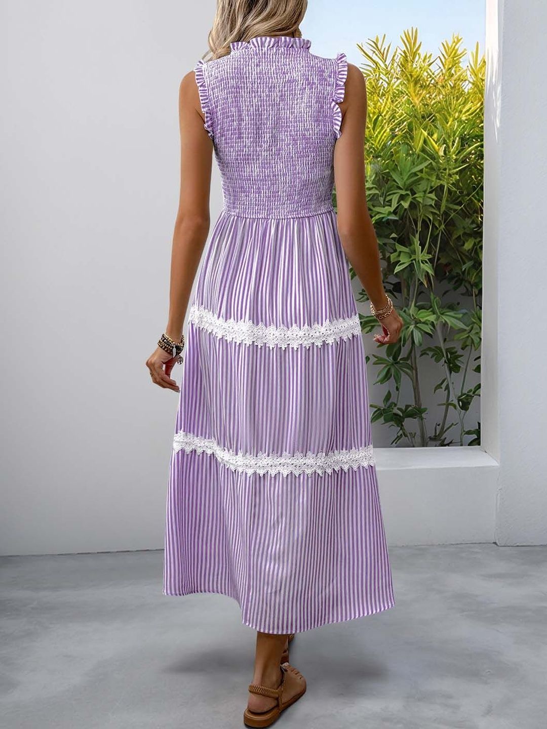 Striped A-Line Midi Dress