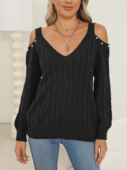 Women Cable Knit Ribbed Pullover