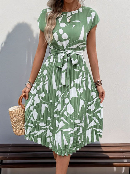 Printed Fit & Flare Midi Dress in Green - Nowi Korean Fashion