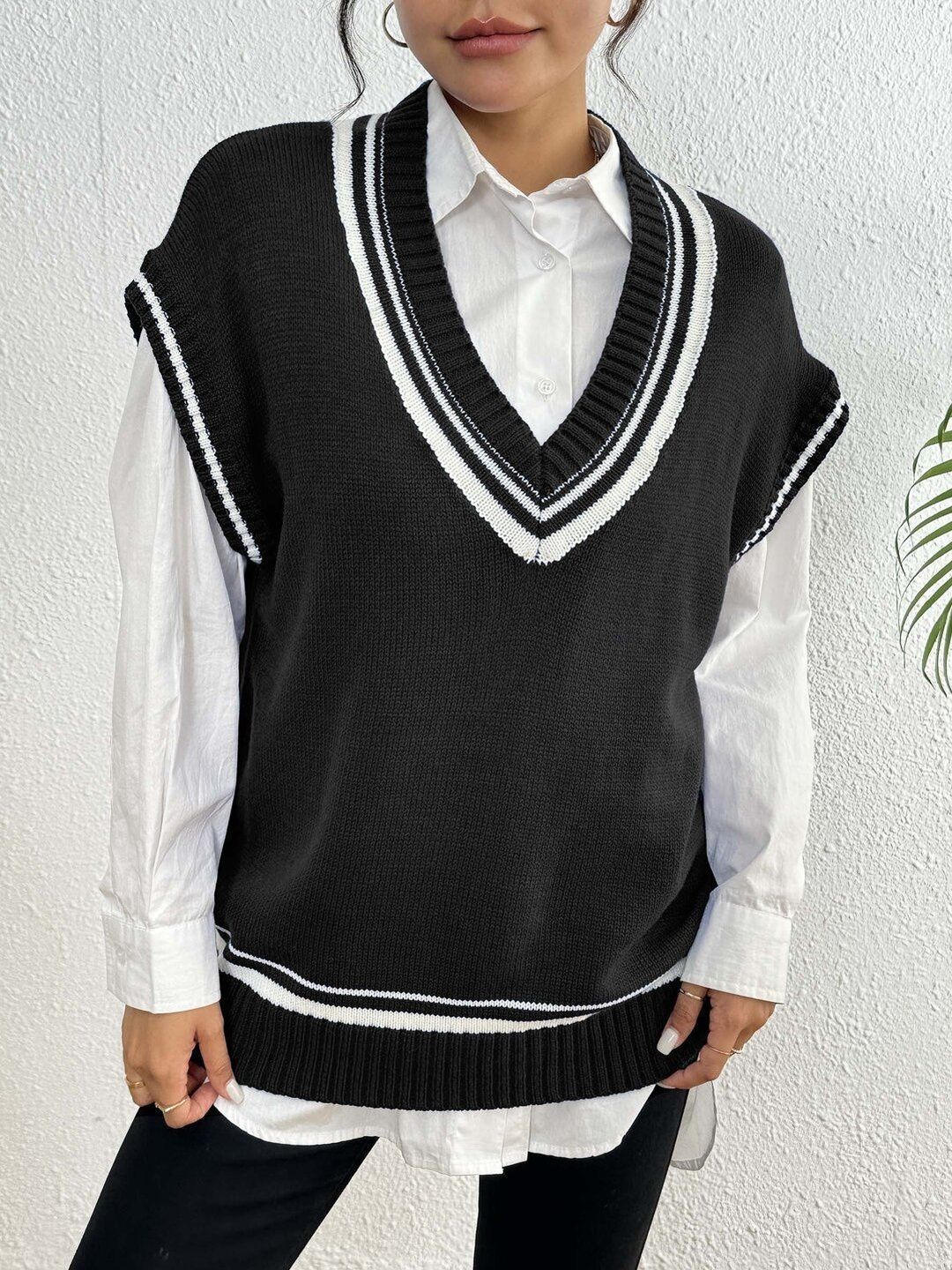 Women Striped Sweater Vest