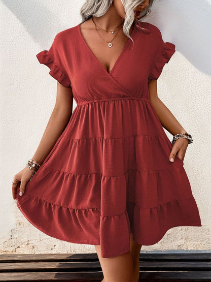 Flutter Sleeve Ruffled Fit & Flare Dress