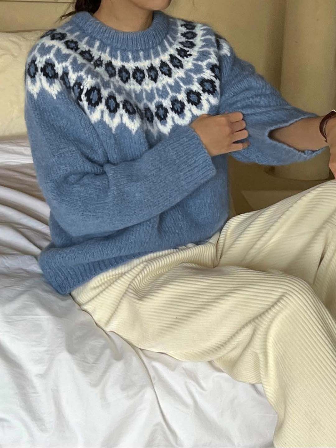 NOWI Round Neck Fair Isle Pullover