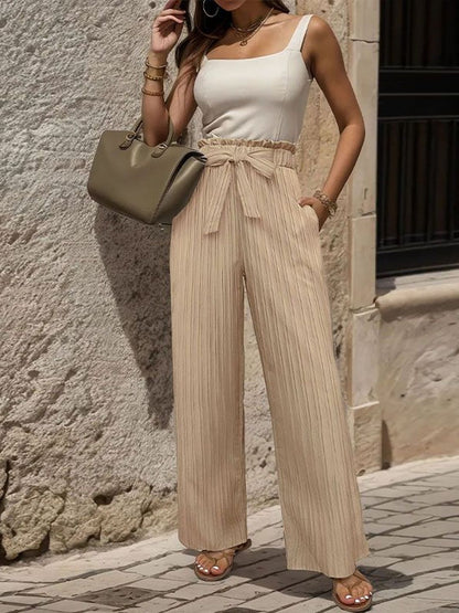Textured High-Rise Non Iron Pleated Trousers - Nowi Korean Fashion