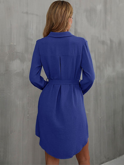 Women's Blue Shirt Dress Blend Printed Regular Fit