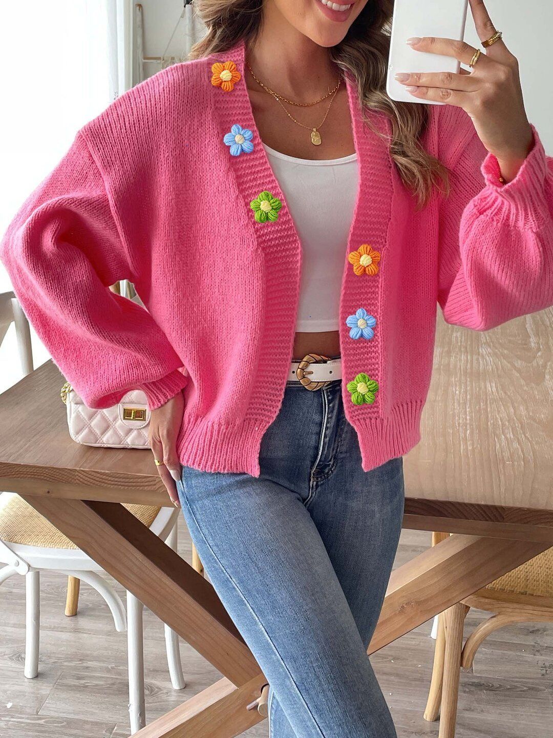 Women Cardigan with Applique Detail