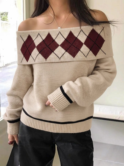 Women's Brown Nowi Women Argyle Checked Pullover