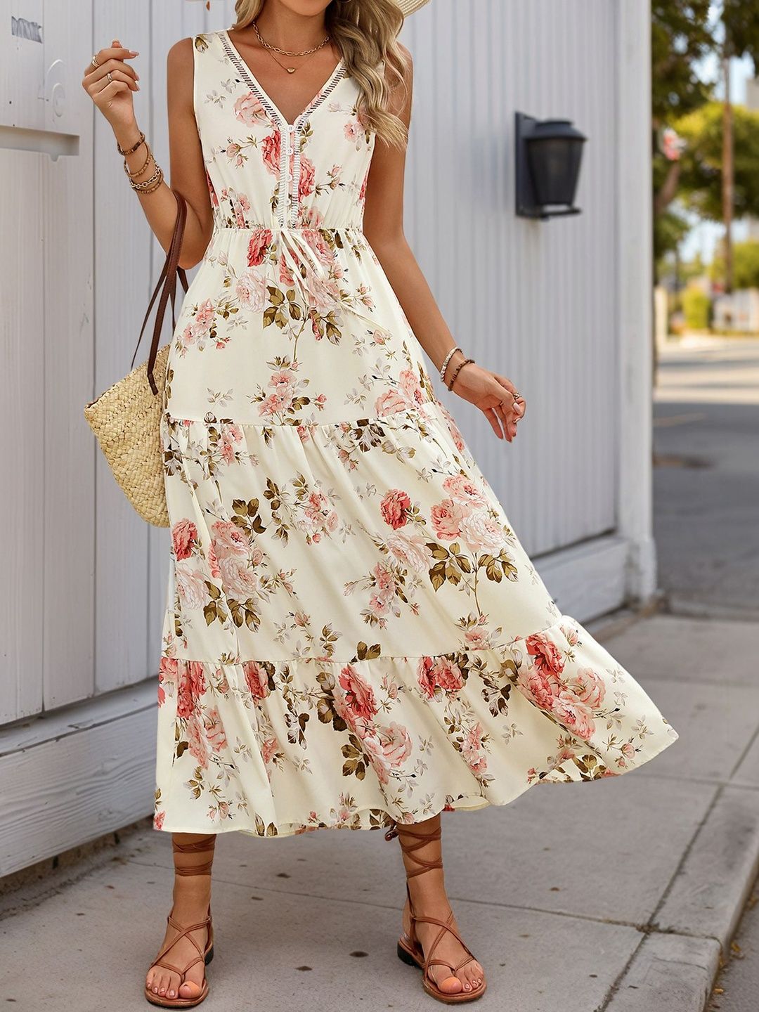 Floral Print A-Line Midi Dress