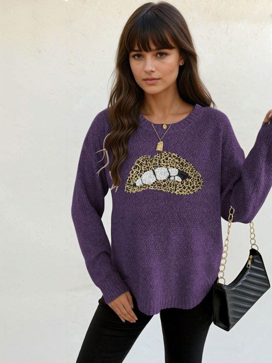 Women Animal Printed Pullover with Embellished Detail