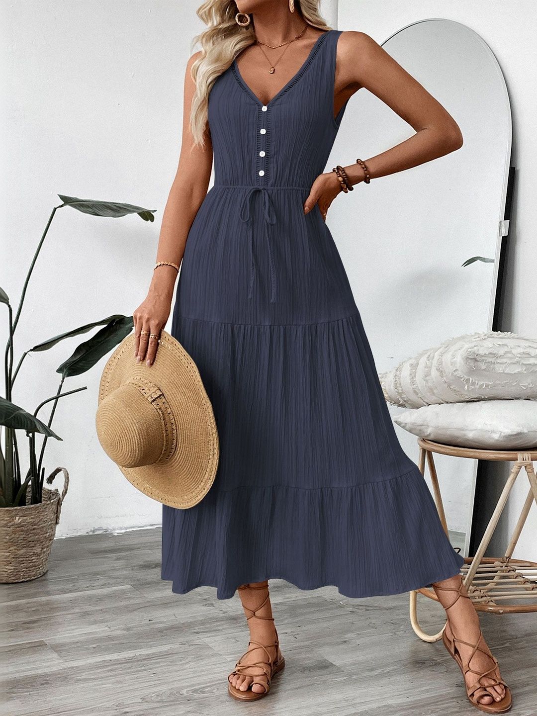 A-Line Maxi Dress Sleeveless - Nowi Korean Fashion