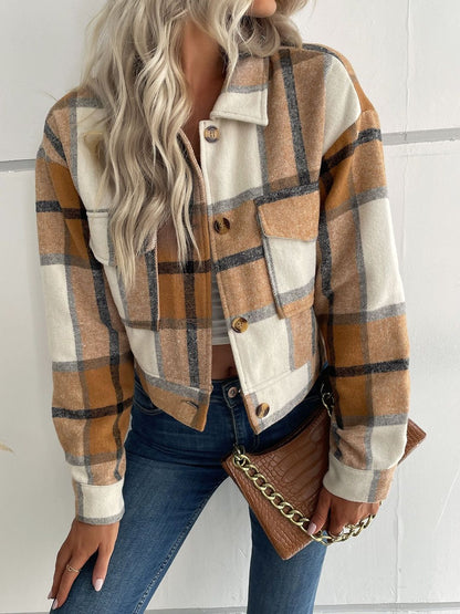 Women Checked Crop Tailored Jacket