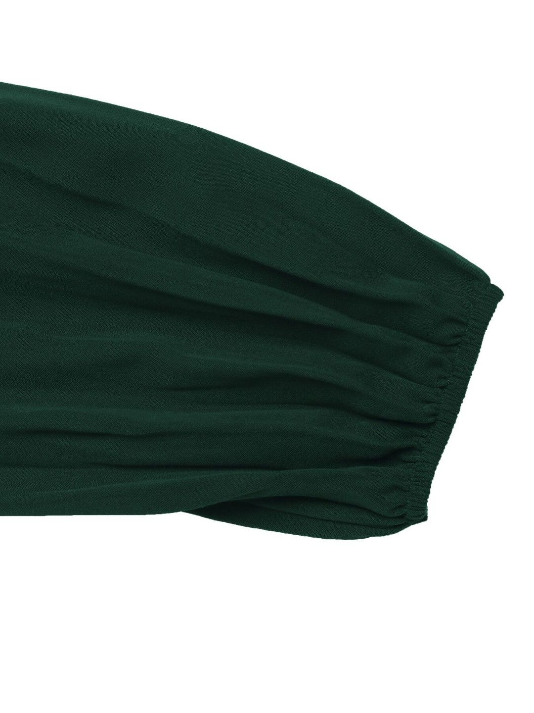 Women's Green Puff Sleeve A-Line Midi Dress Blend Printed