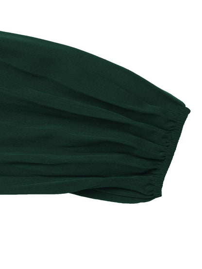 Women's Green Puff Sleeve A-Line Midi Dress Blend Printed