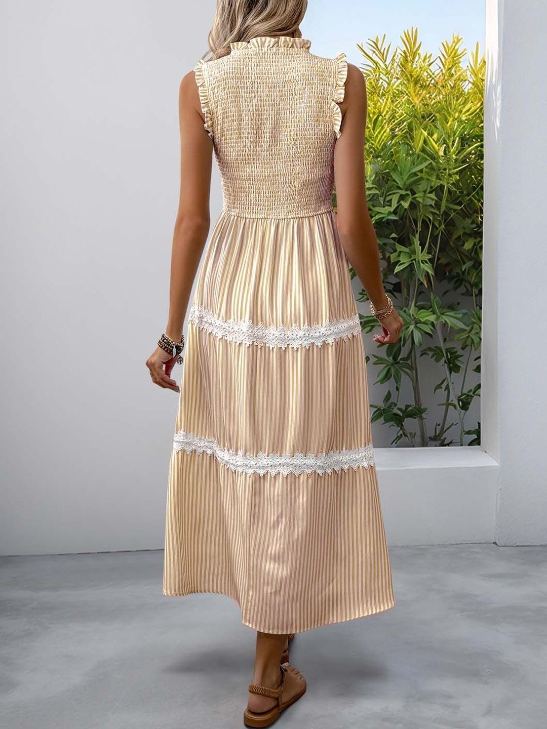 Striped Flutter Sleeve Maxi Midi Dress