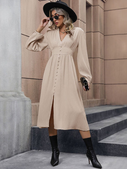 Women's Beige Fit & Flare Midi Dress Blend Printed