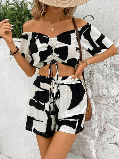 Printed Off-Shoulder Top & Shorts Co-Ords