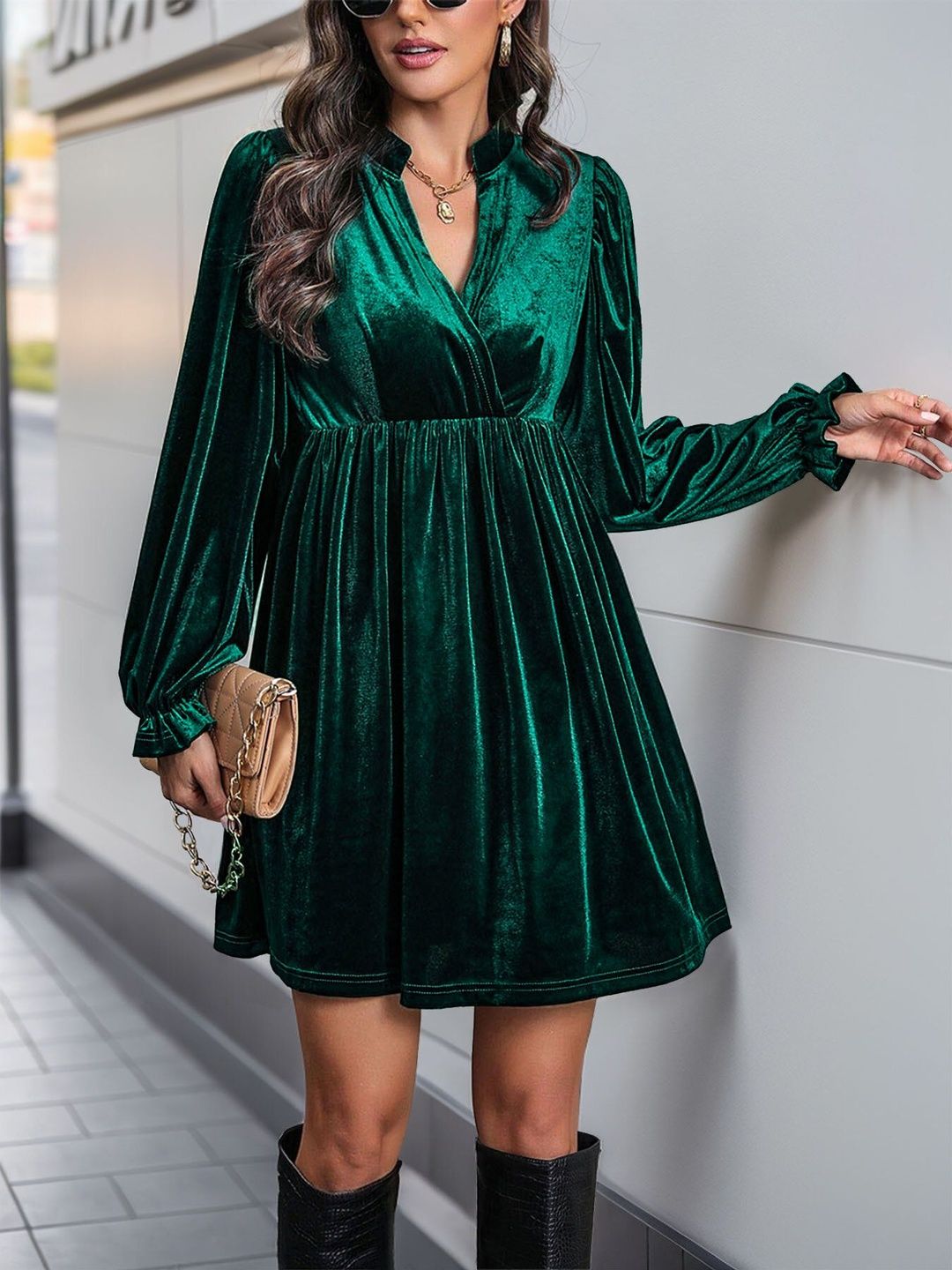 Fit & Flare Dress in Green Style 748 - Nowi Korean Fashion