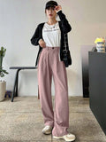 Straight Fit Pleated Trousers in Pink polyester - Nowi Korean Fashion