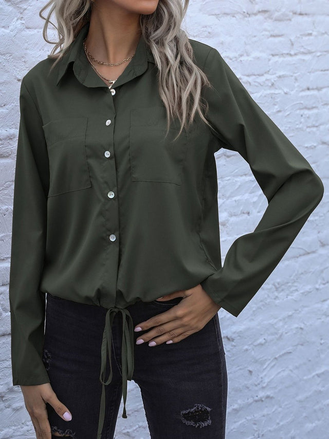 Casual Shirt in Green Cotton Style 311 - Nowi Korean Fashion