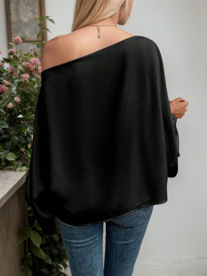 NOWI One Shoulder Bishop Sleeves Satin Top