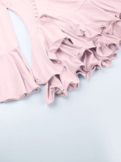 Flared Sleeve Ruffled Fit & Flare Mini Dress