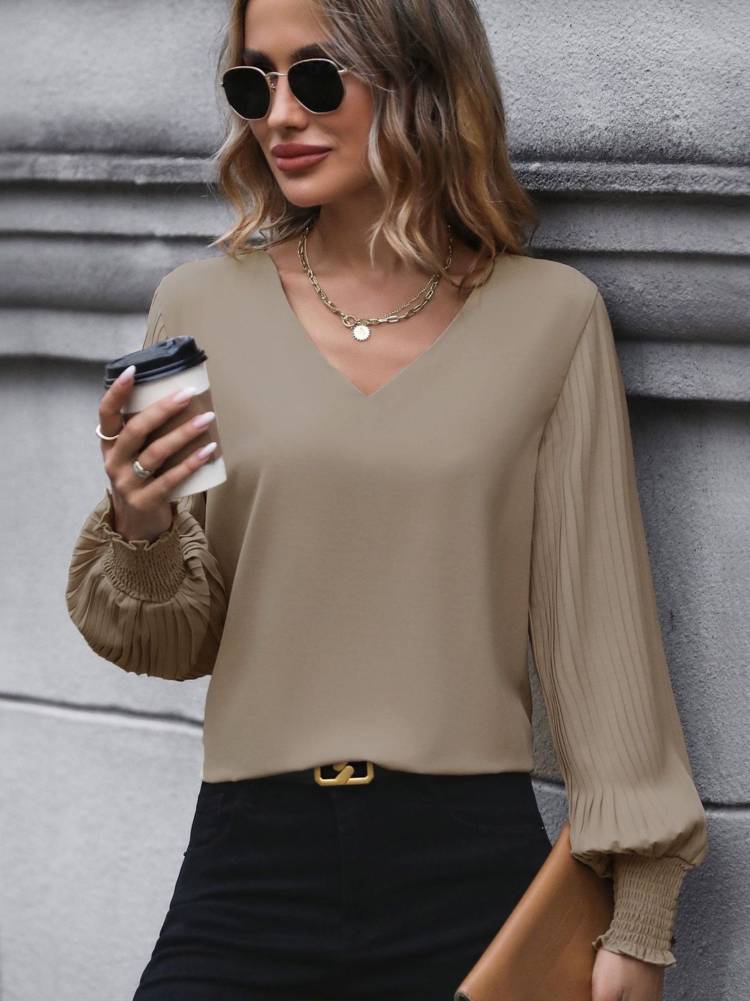 NOWI Accordion Pleated Sleeves Top