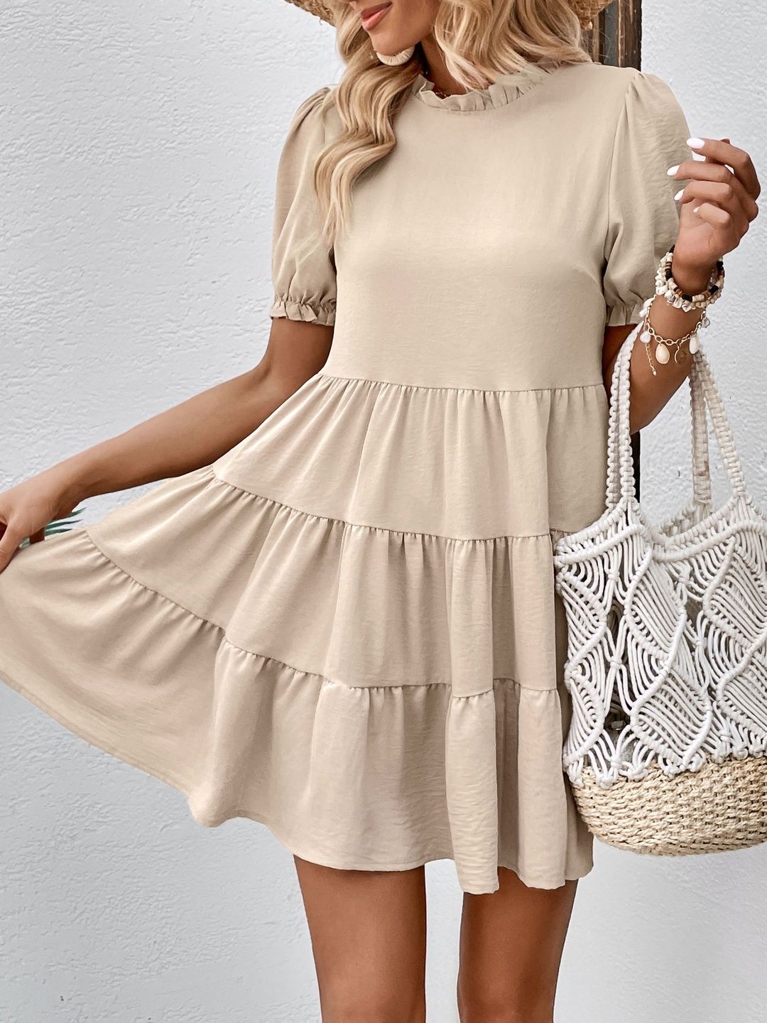 Puff Sleeve Ruffled Fit & Flare Dress