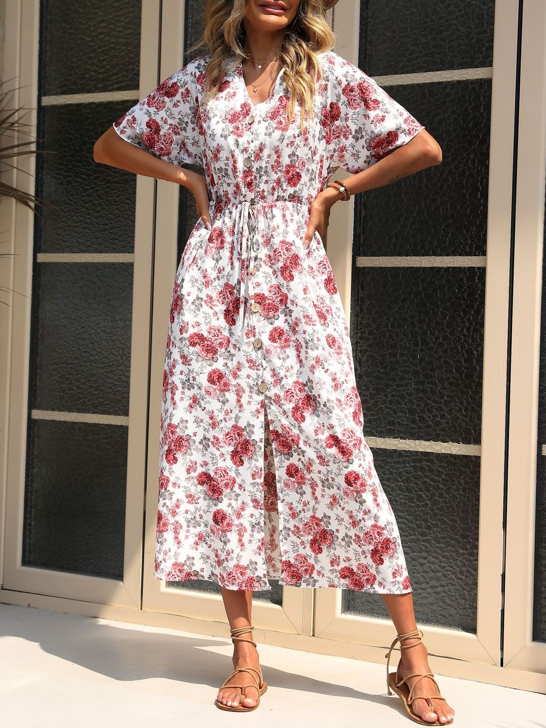 Floral Print A-Line Midi Dress