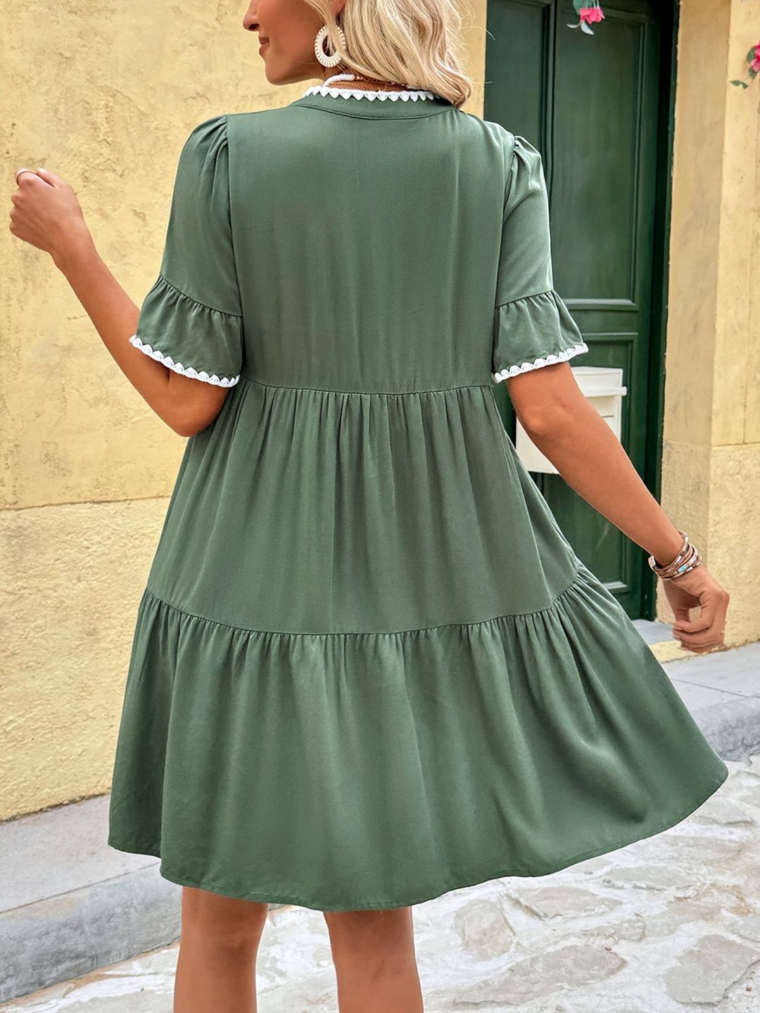 Flutter Sleeve Ruffled Fit & Flare Dress