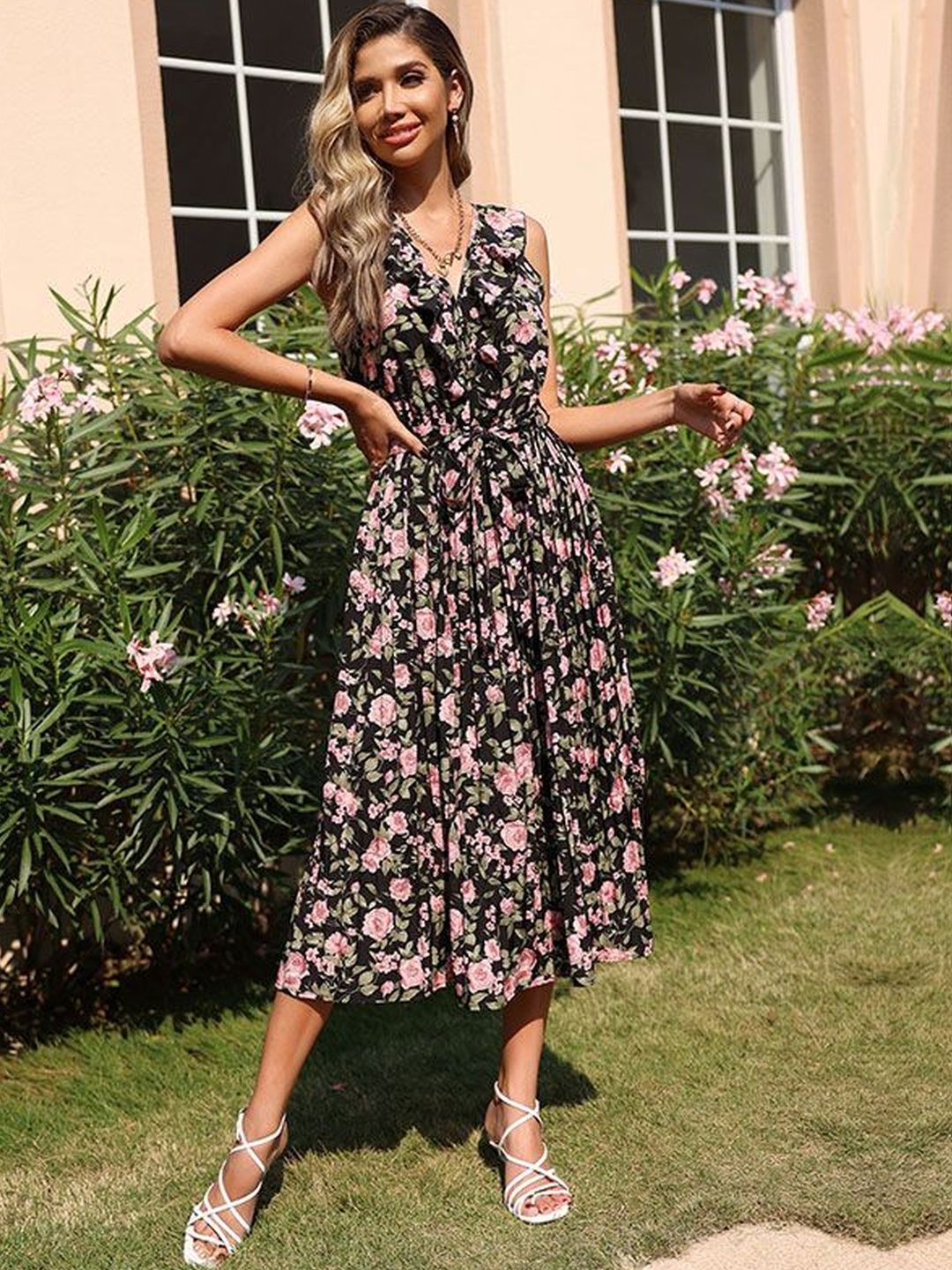 Floral Print Fit & Flare Midi Dress