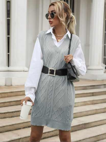 Women's Grey Cable Knit Sweater Vest Printed Regular Fit
