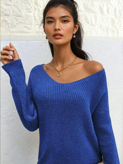 Ribbed Pullover in Blue acrylic Style 709 - Nowi Korean Fashion