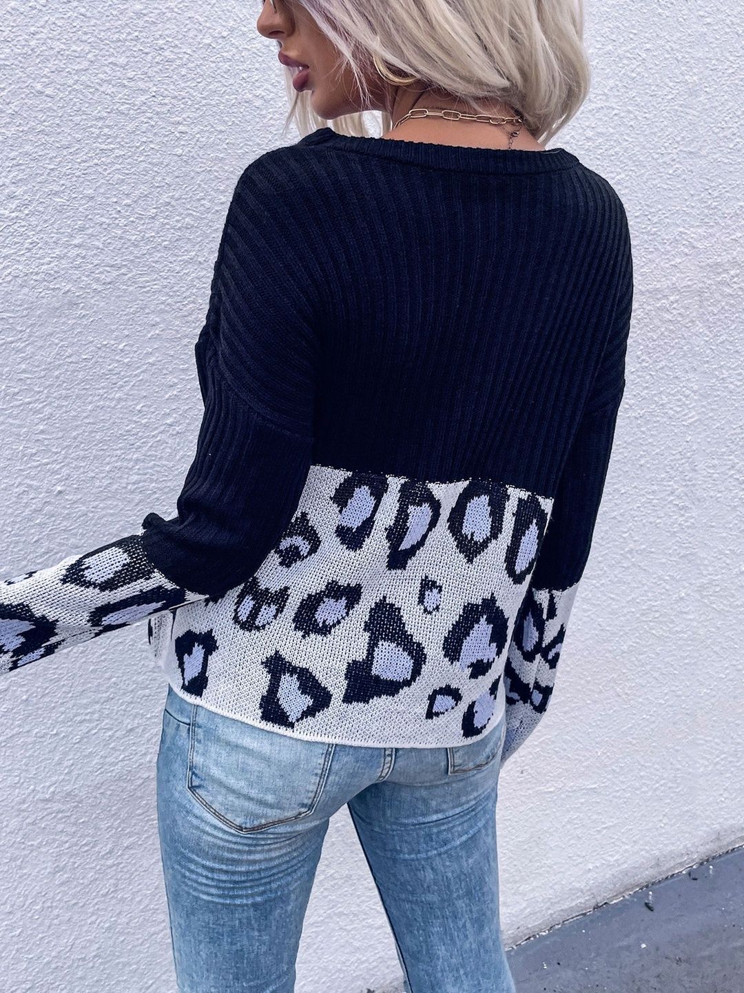 Women's Black Animal Colourblocked Pullover Blend