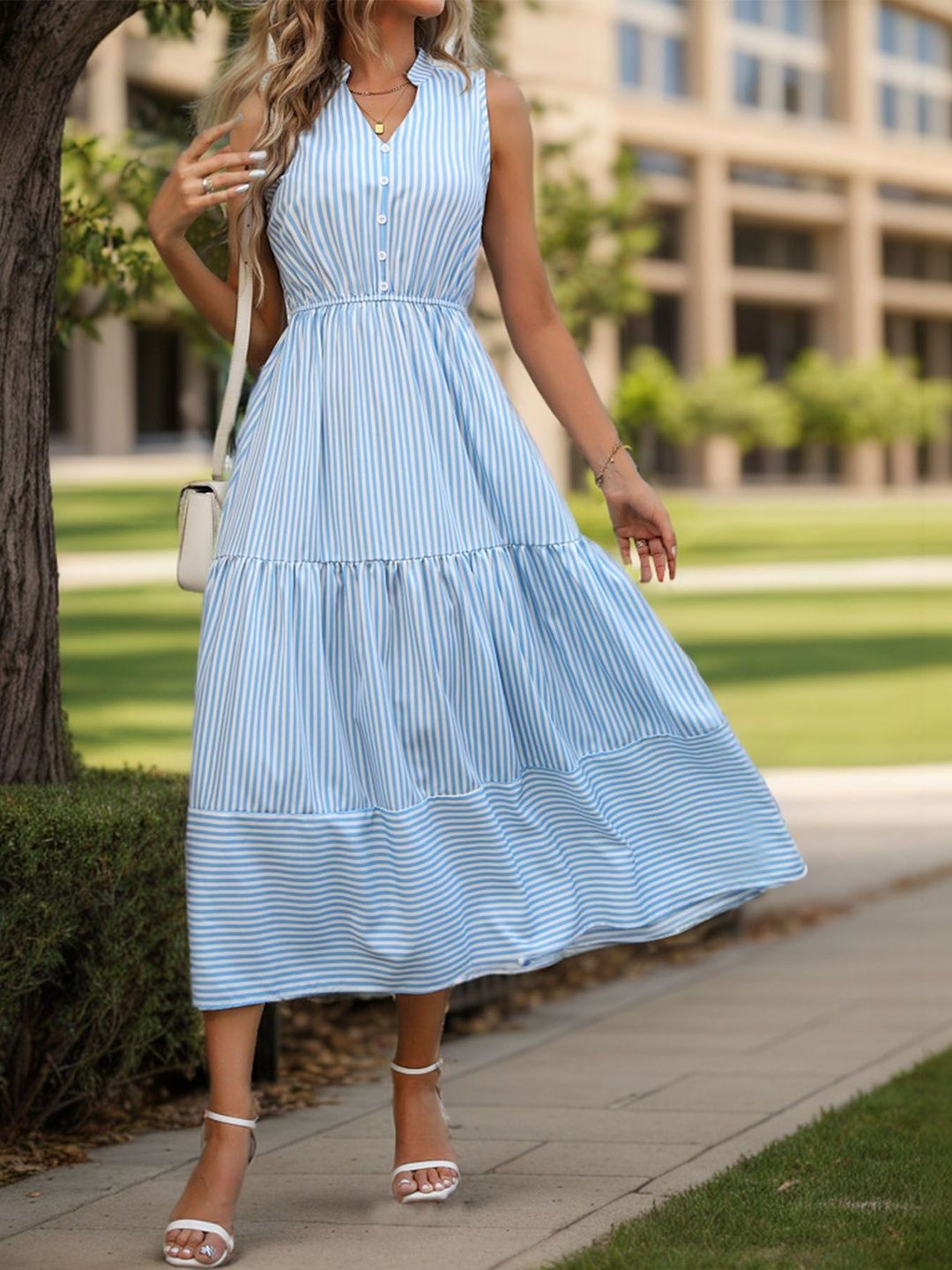 Striped Fit & Flare Midi Dress