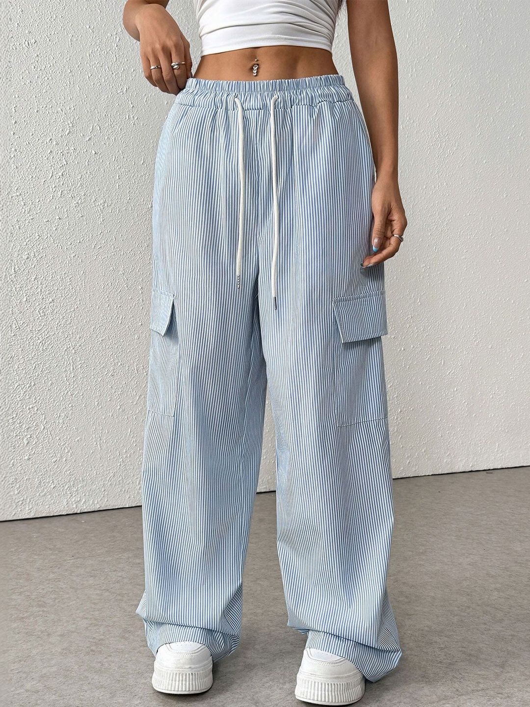 Women Striped Loose Fit Cargos Trousers