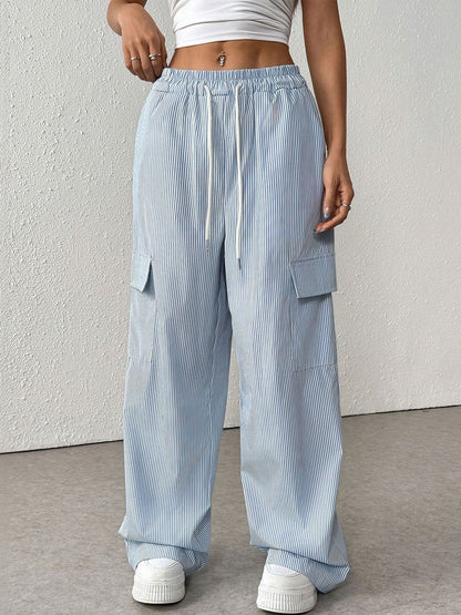Women Striped Loose Fit Cargos Trousers
