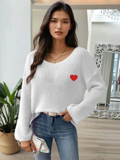 Pullover with Embroidered Detail in White acrylic - Nowi Korean Fashion